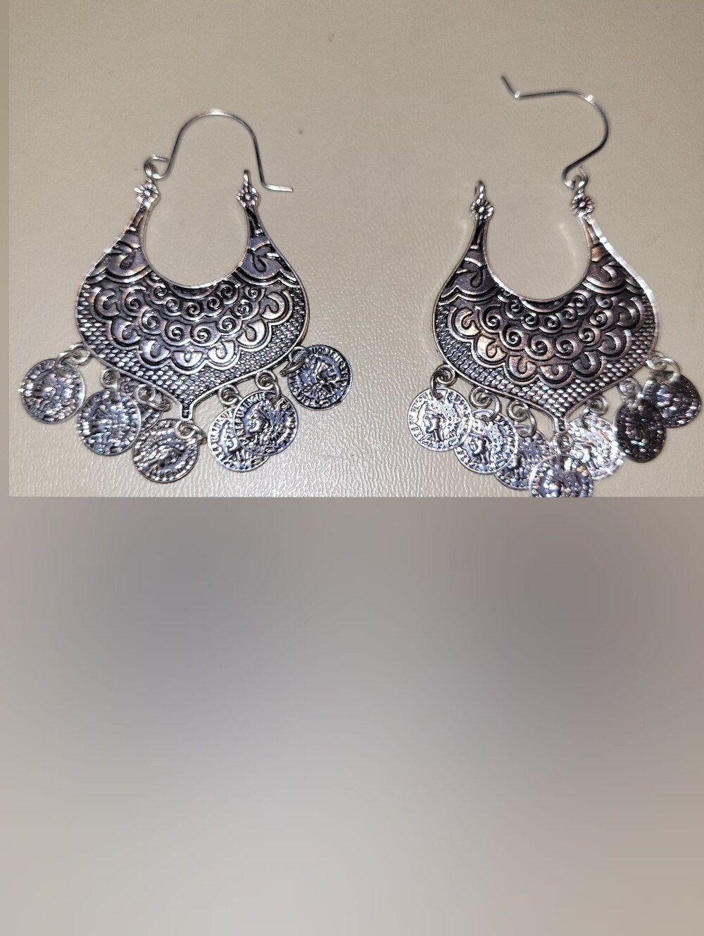Silver Boho Filigree Coin Dangle Earrings - Women Jewelry